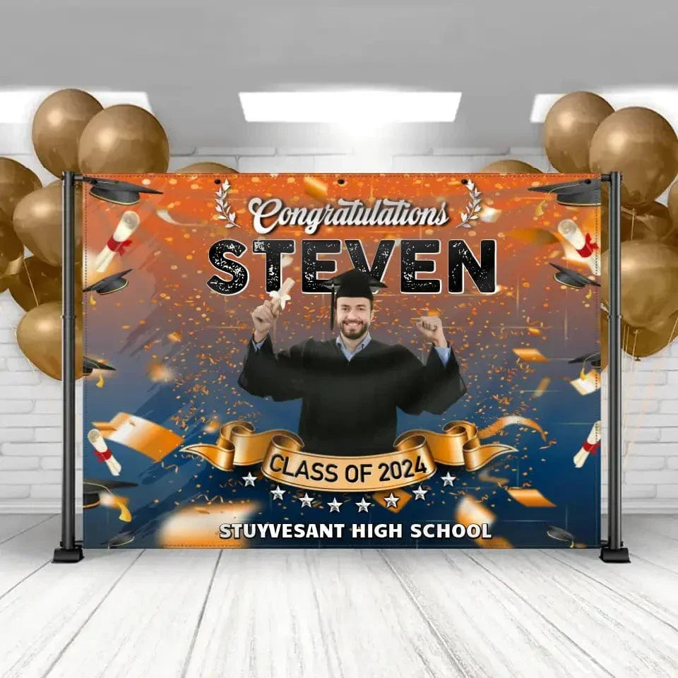 Custom Photo Congrats Class Of 2024 Graduation Backdrop Banner - Joliny