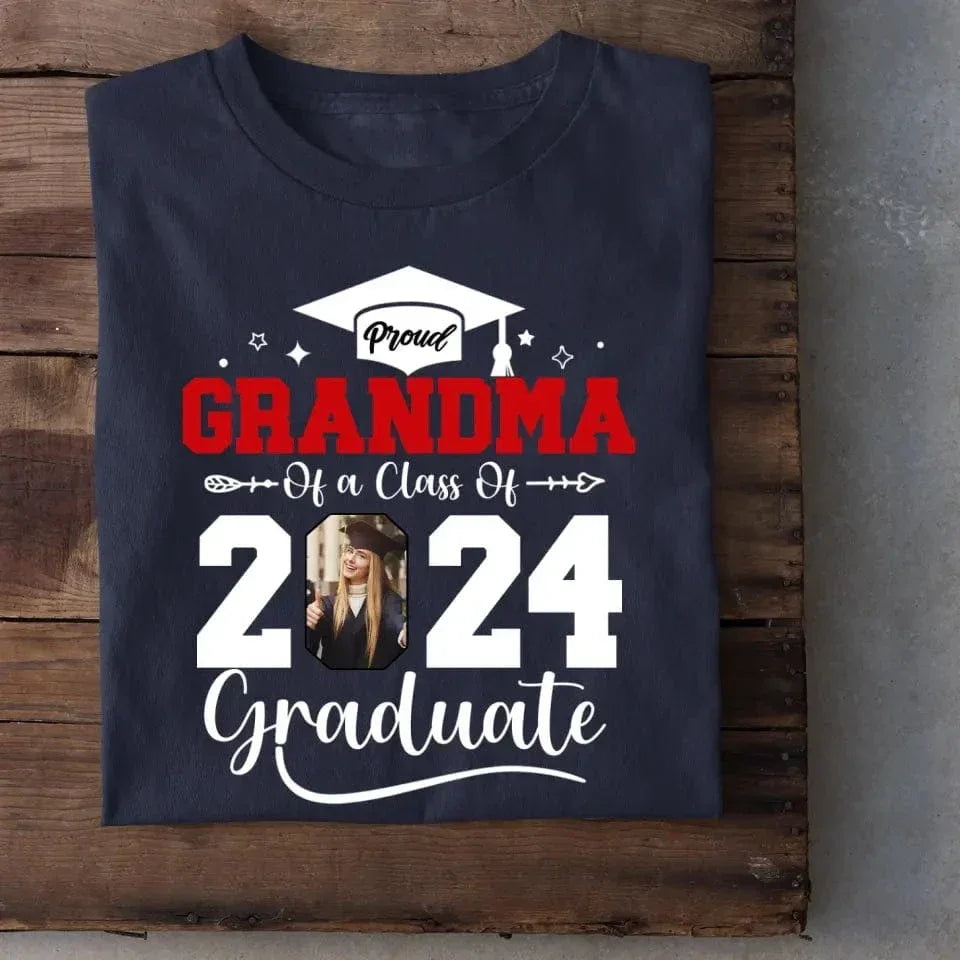 Custom Photo Family T Shirt - Proud Grandma Of A Class Of 2024 Graduation - Joliny