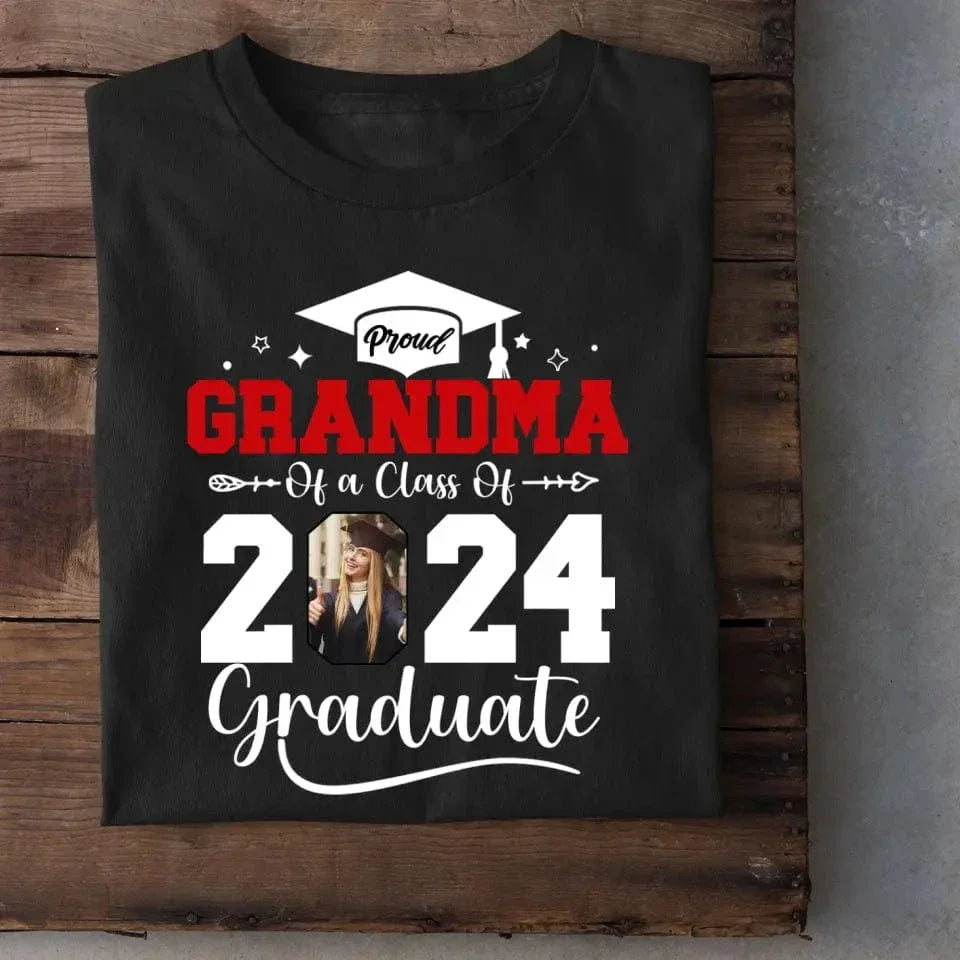Custom Photo Family T Shirt - Proud Grandma Of A Class Of 2024 Graduation - Joliny