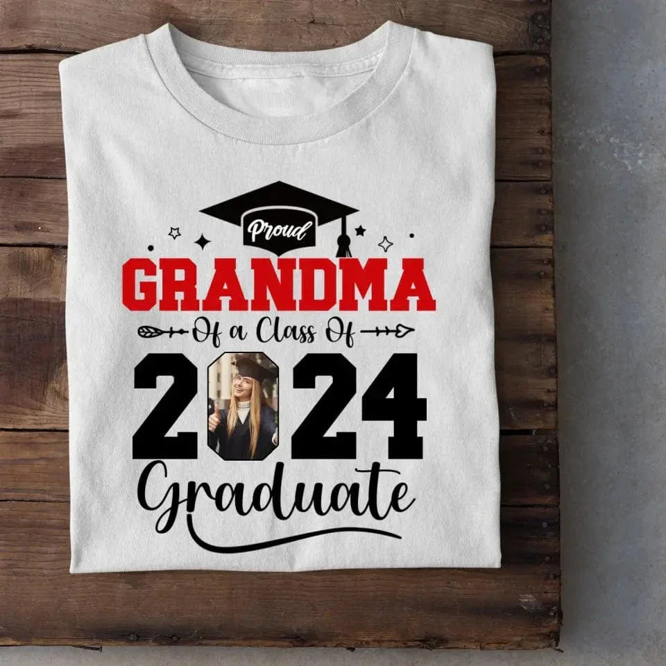 Custom Photo Family T Shirt - Proud Grandma Of A Class Of 2024 Graduation - Joliny