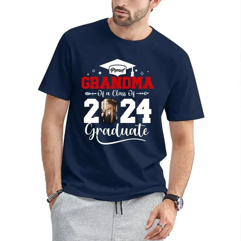 Custom Photo Family T Shirt - Proud Grandma Of A Class Of 2024 Graduation - Joliny