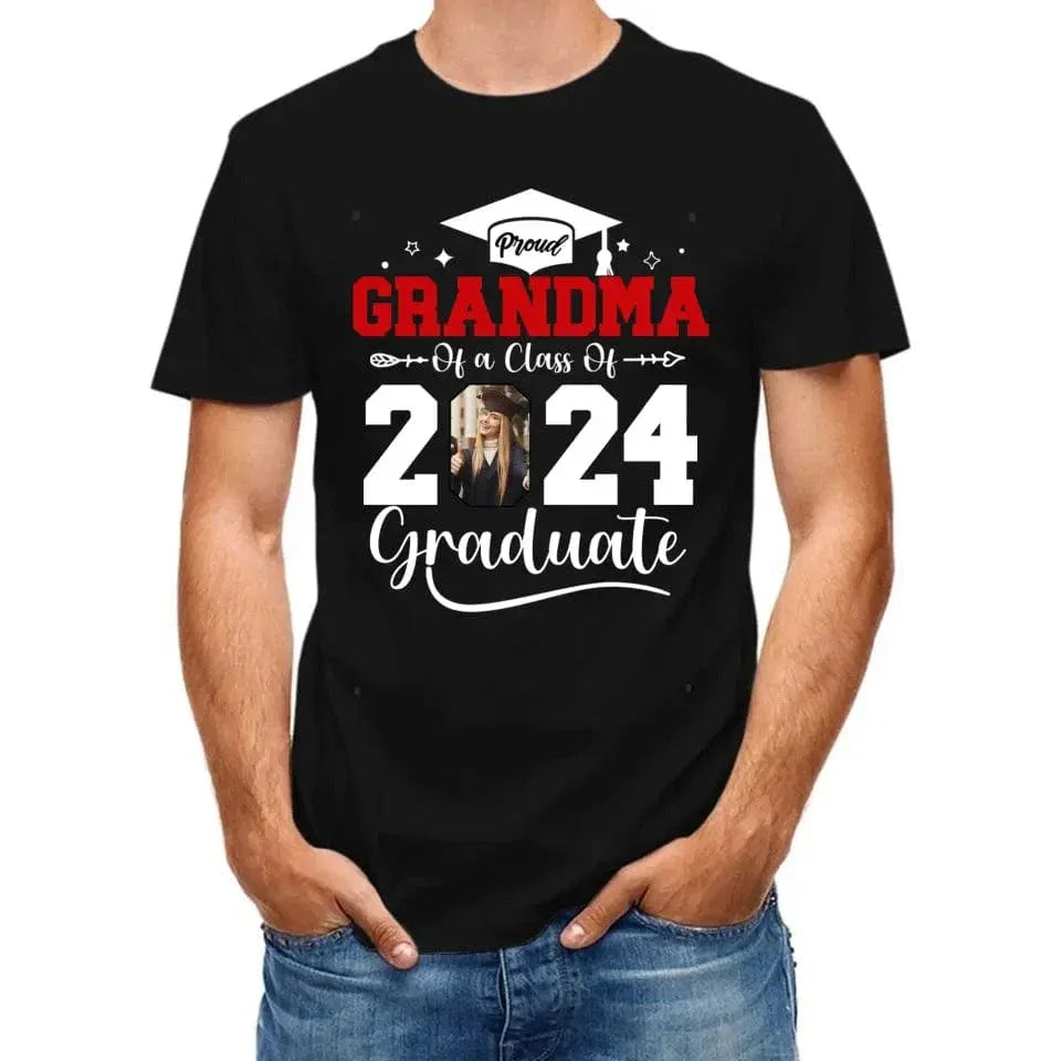 Custom Photo Family T Shirt - Proud Grandma Of A Class Of 2024 Graduation - Joliny