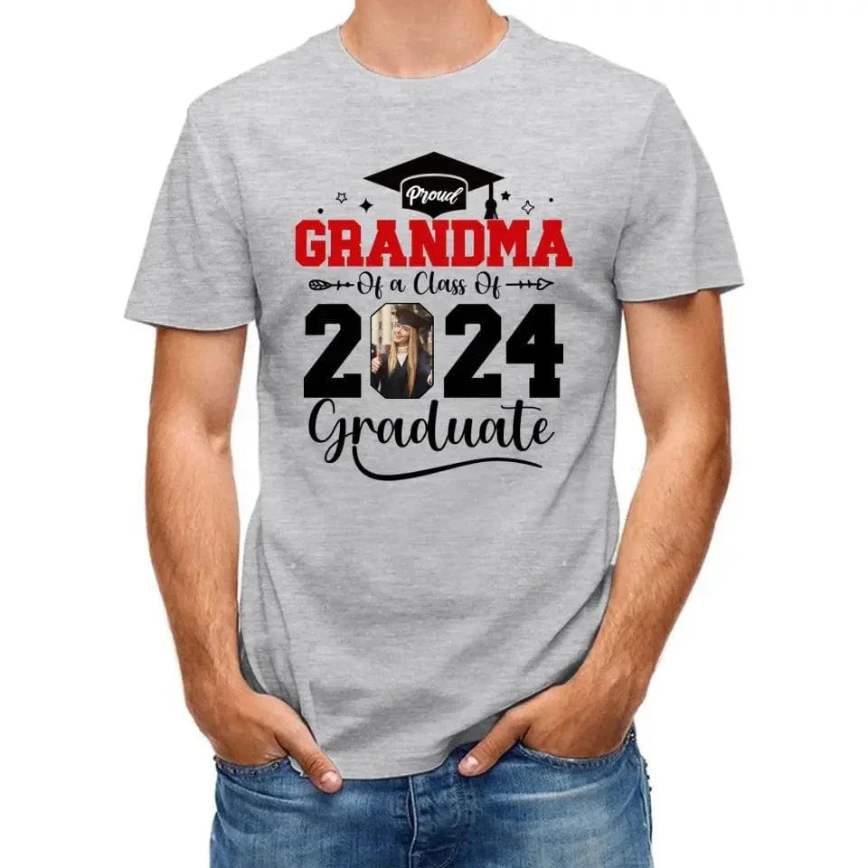 Custom Photo Family T Shirt - Proud Grandma Of A Class Of 2024 Graduation - Joliny