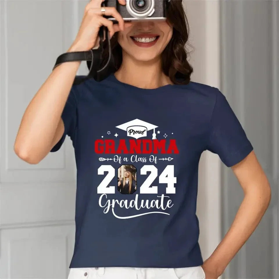 Custom Photo Family T Shirt - Proud Grandma Of A Class Of 2024 Graduation - Joliny