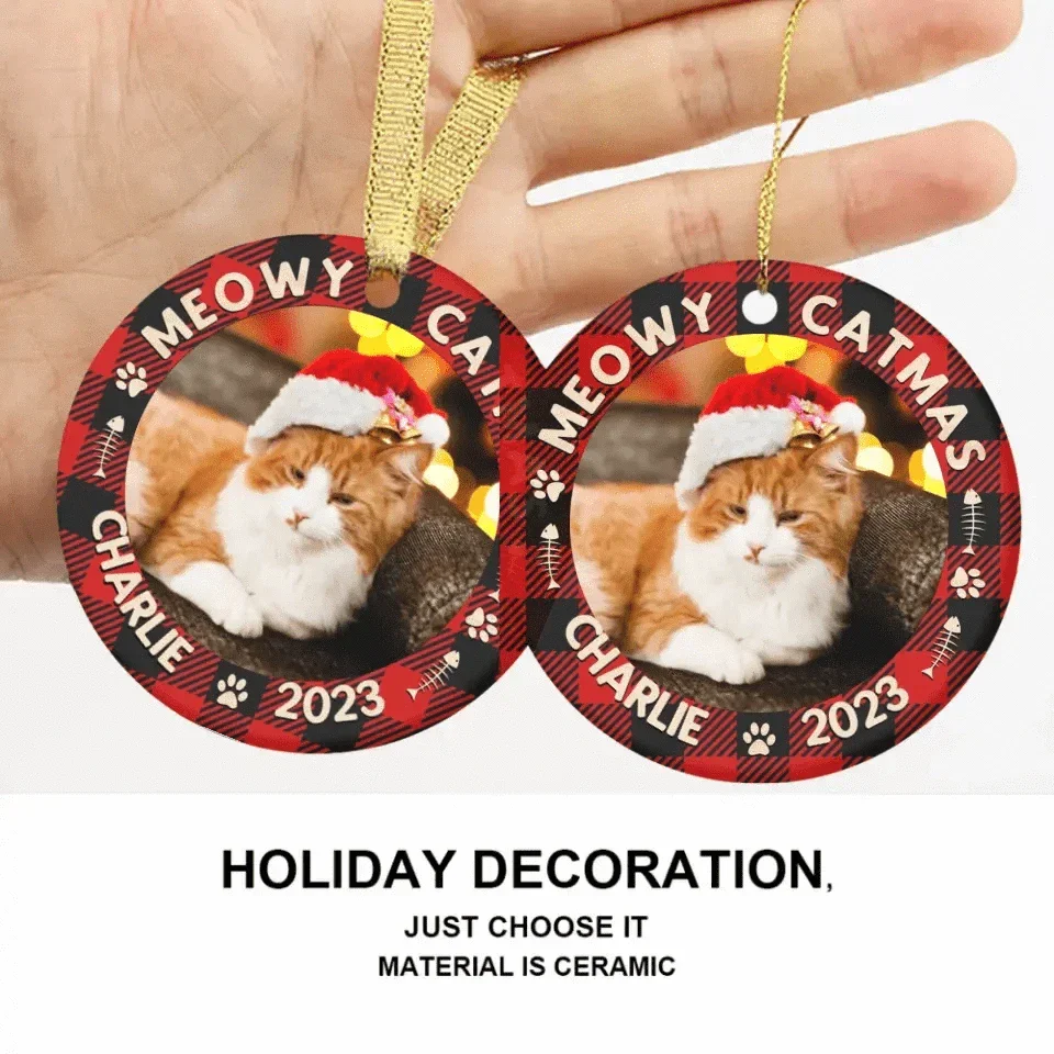 Custom Photo First Christmas - Dog & Cat & Baby Personalized Custom Ceramic Ornament - Christmas Gift For Family - Joliny