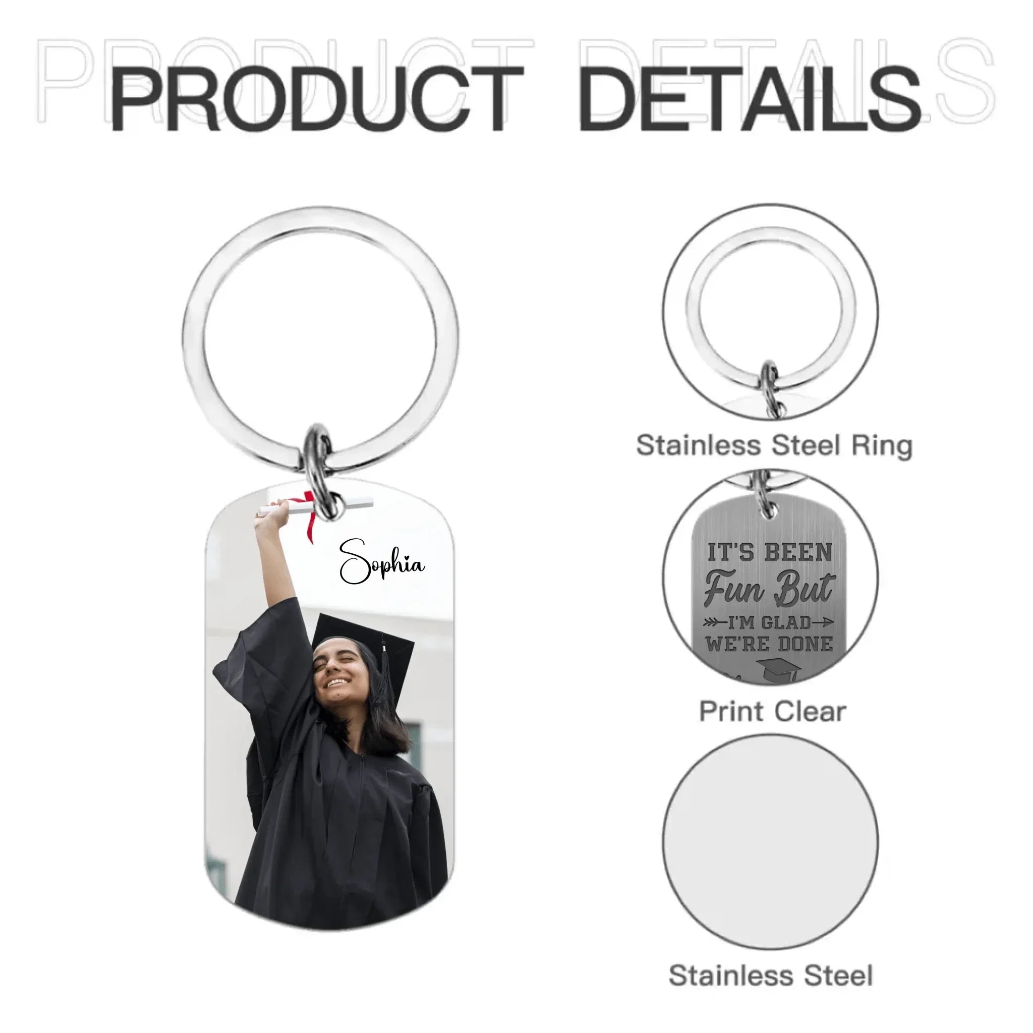Custom Photo Graduation Keychain - It's Been Fun But I'm Glad We're Done - Gift For Graduates - Joliny