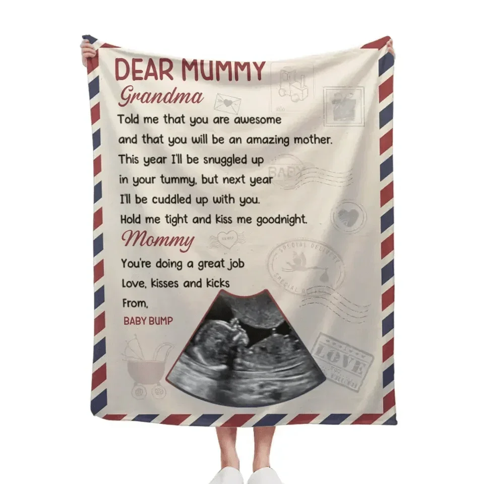 Custom Photo I'll Be Snuggled Up In Your Tummy - Family Personalized Custom Blanket - Baby Shower Gift, Gift For First Mom - Joliny