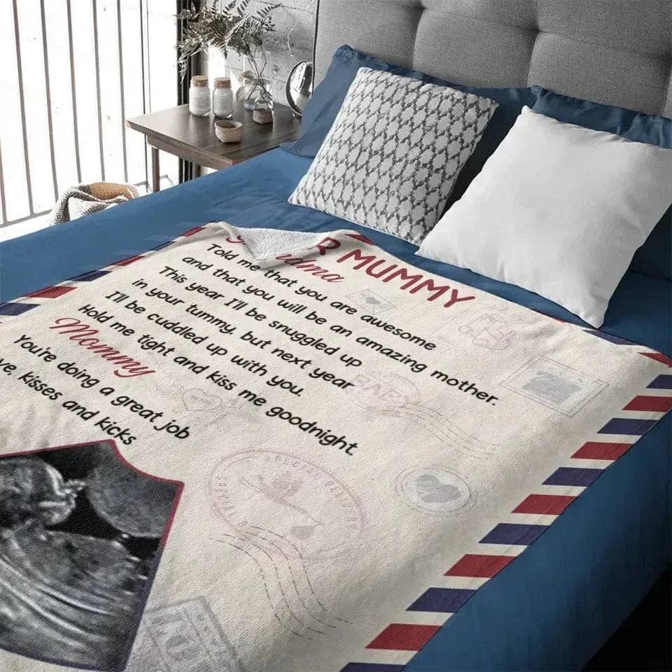 Custom Photo I'll Be Snuggled Up In Your Tummy - Family Personalized Custom Blanket - Baby Shower Gift, Gift For First Mom - Joliny