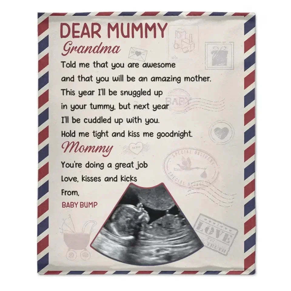 Custom Photo I'll Be Snuggled Up In Your Tummy - Family Personalized Custom Blanket - Baby Shower Gift, Gift For First Mom - Joliny