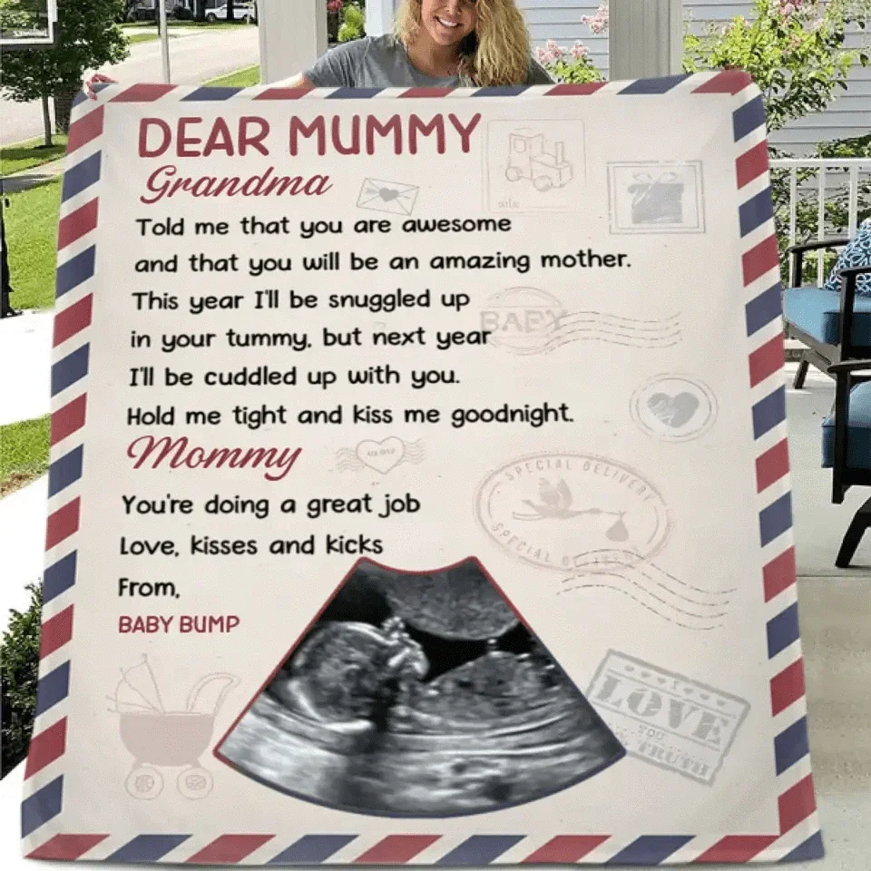 Custom Photo I'll Be Snuggled Up In Your Tummy - Family Personalized Custom Blanket - Baby Shower Gift, Gift For First Mom - Joliny