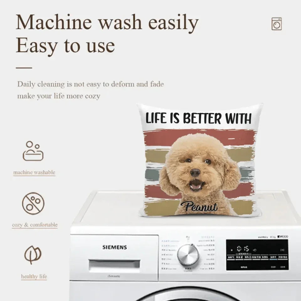 Custom Photo Life Is Better With Dog Cat - Gift For Pet Lovers - Personalized Pillow - Joliny