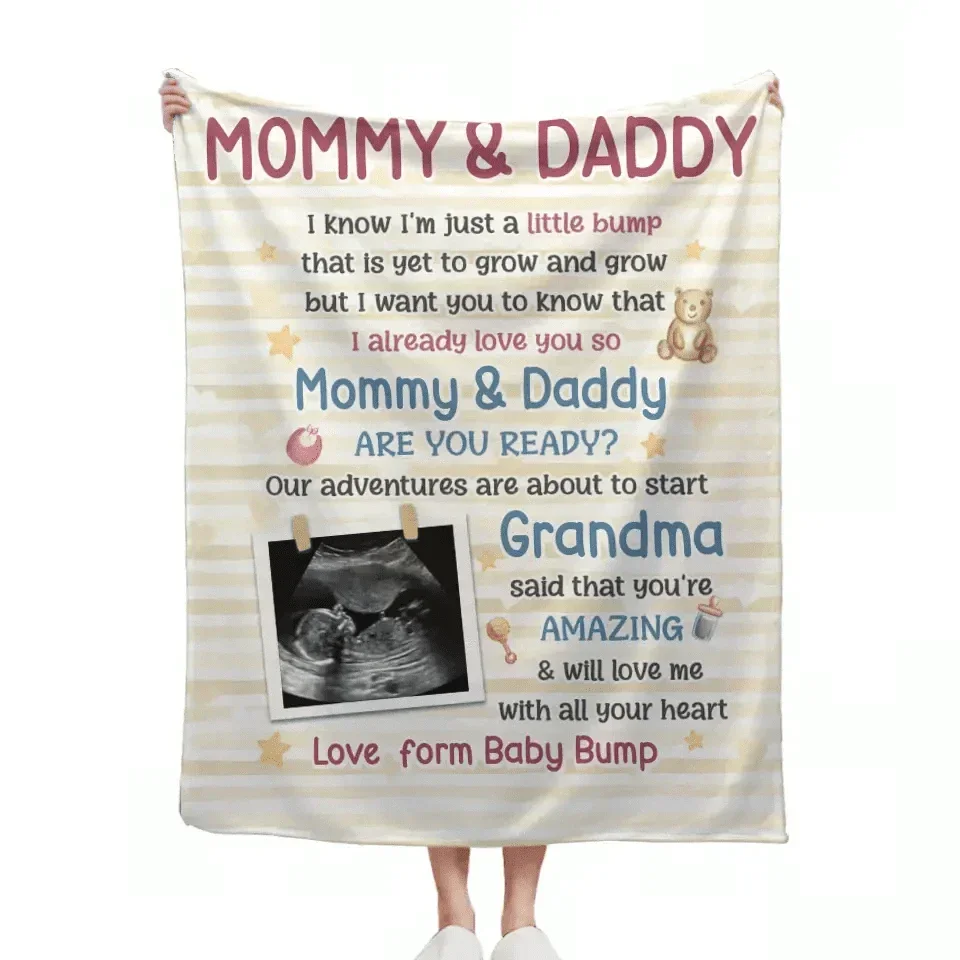 Custom Photo Mommy Daddy Are You Ready - Family Personalized Custom Blanket - Baby Shower Gift, Gift For First Mom, First Dad - Joliny