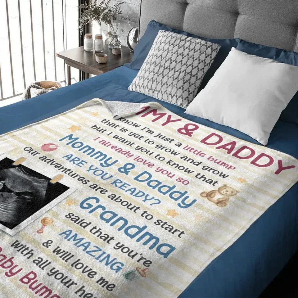 Custom Photo Mommy Daddy Are You Ready - Family Personalized Custom Blanket - Baby Shower Gift, Gift For First Mom, First Dad - Joliny