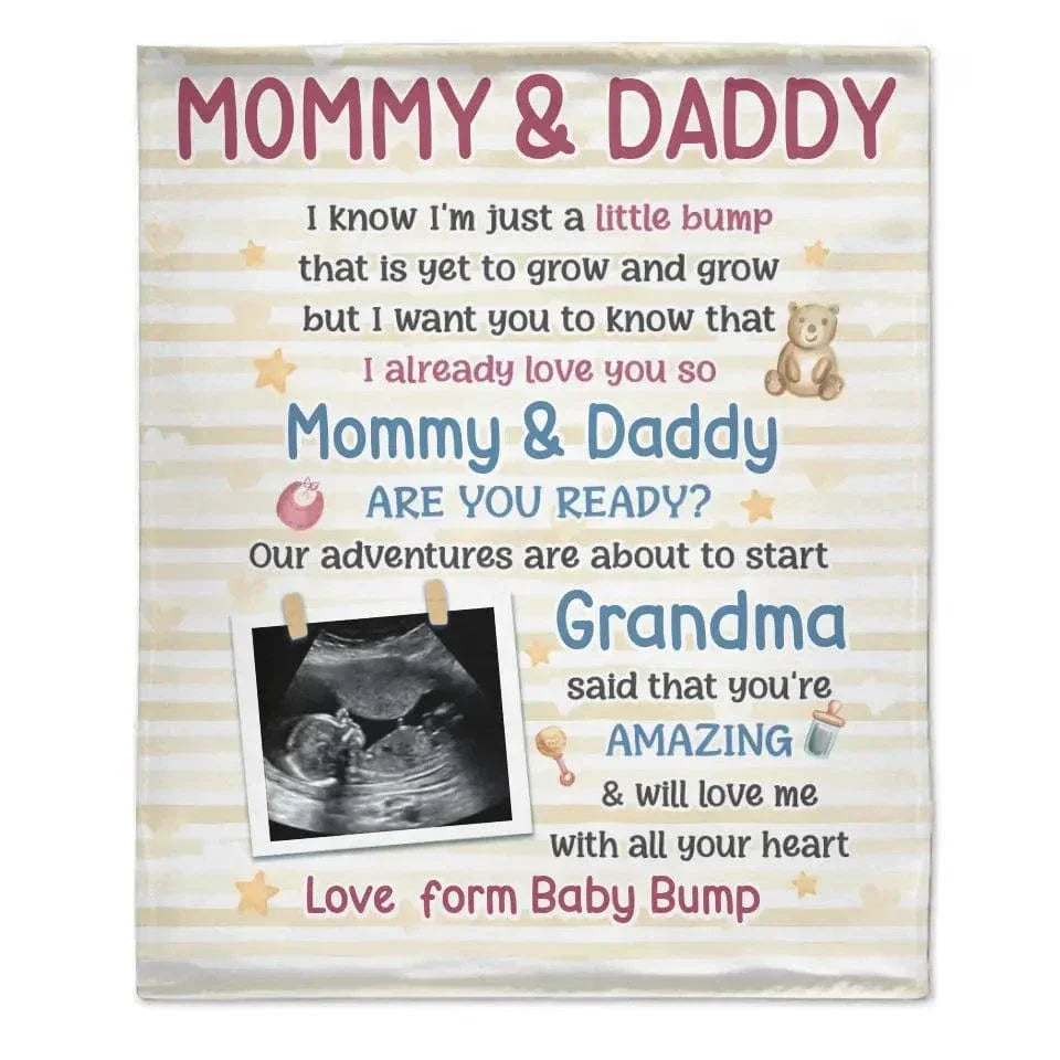 Custom Photo Mommy Daddy Are You Ready - Family Personalized Custom Blanket - Baby Shower Gift, Gift For First Mom, First Dad - Joliny