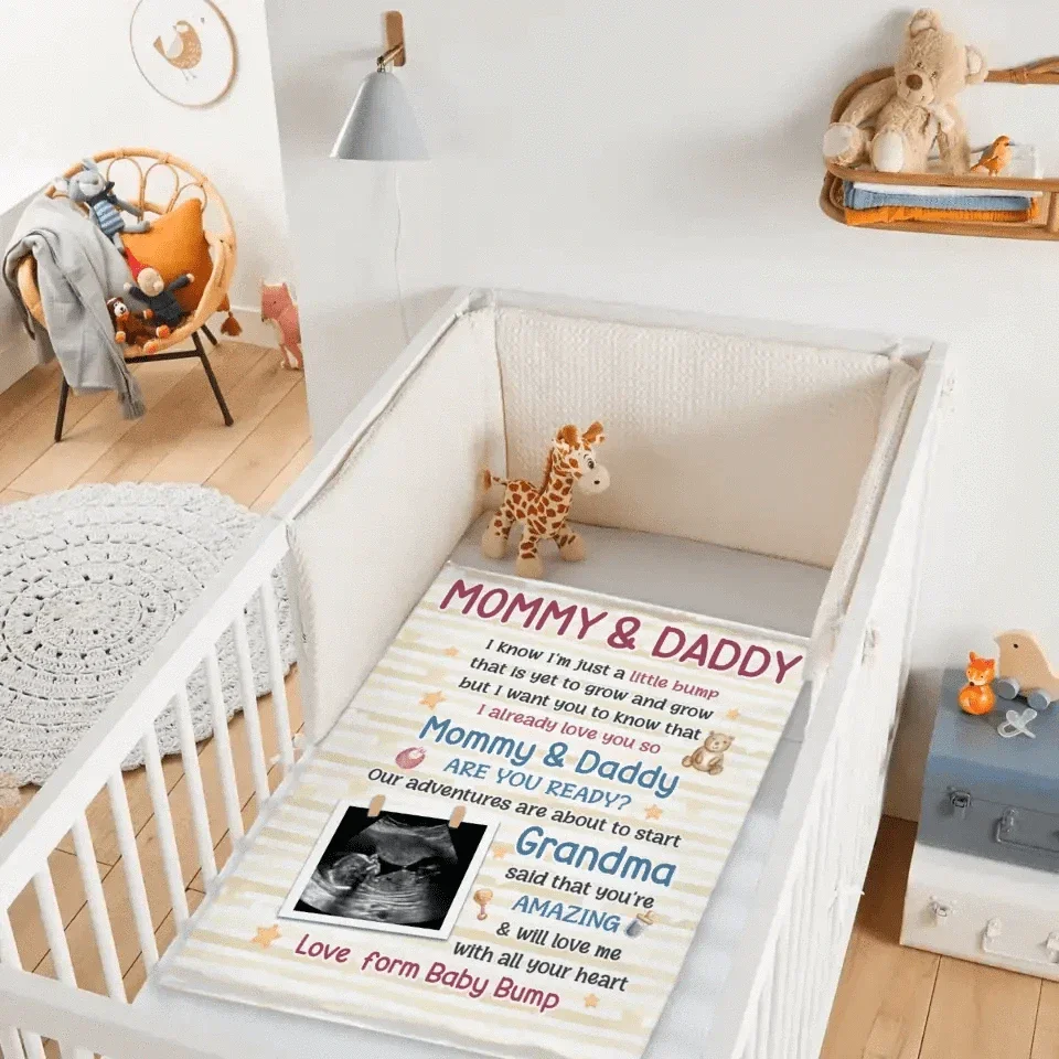 Custom Photo Mommy Daddy Are You Ready - Family Personalized Custom Blanket - Baby Shower Gift, Gift For First Mom, First Dad - Joliny