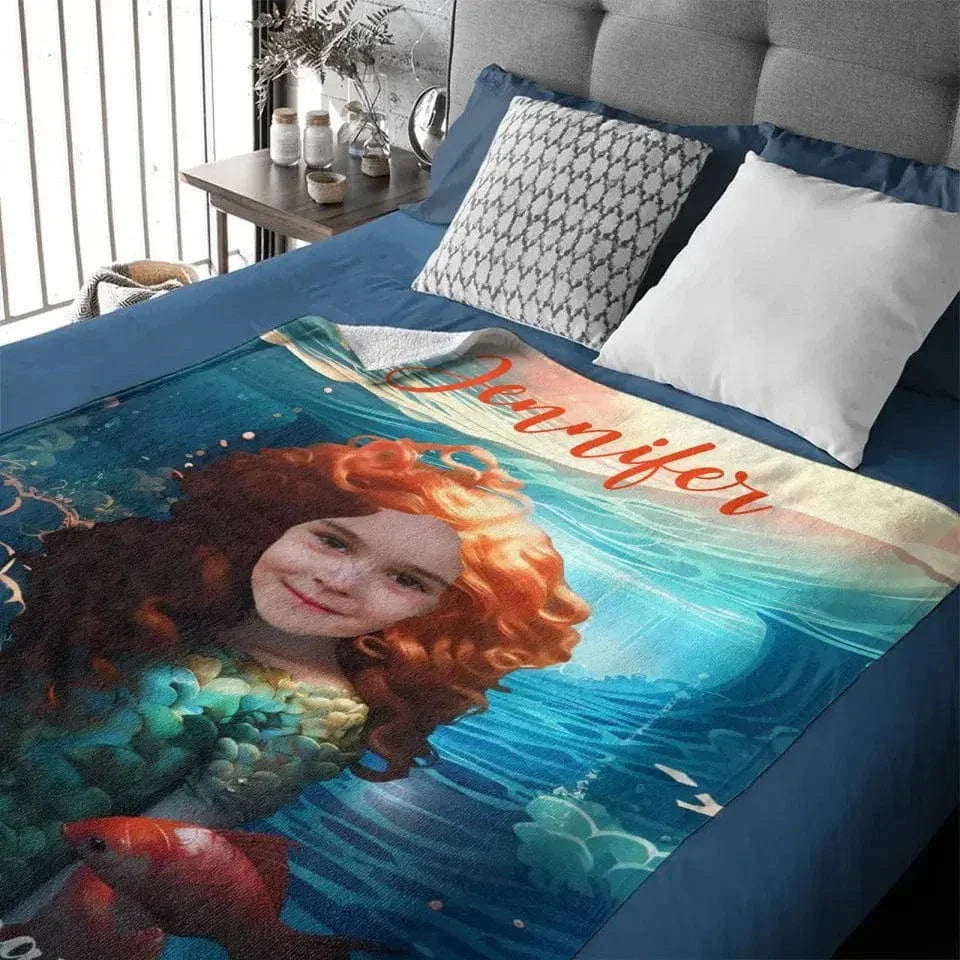 Custom Photo Name Little Mermaid Blanket, Personalized Gift for Daughter, Little Mermaid Birthday Surprise - Joliny