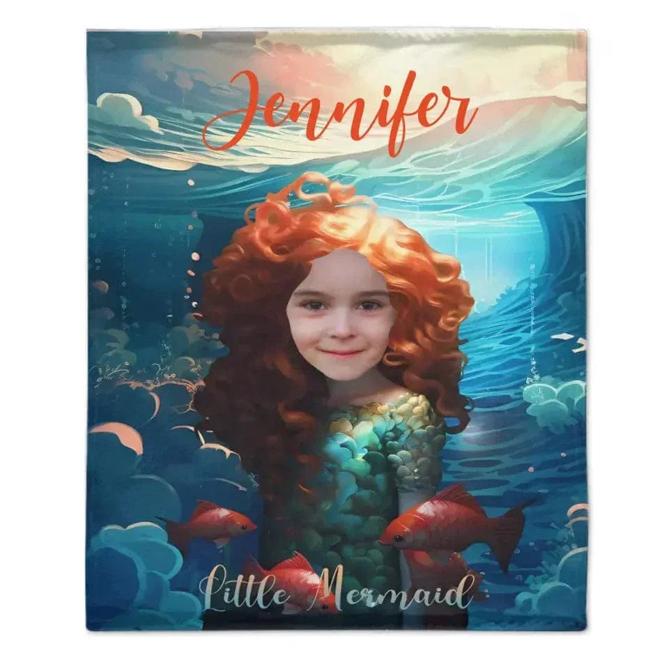 Custom Photo Name Little Mermaid Blanket, Personalized Gift for Daughter, Little Mermaid Birthday Surprise - Joliny