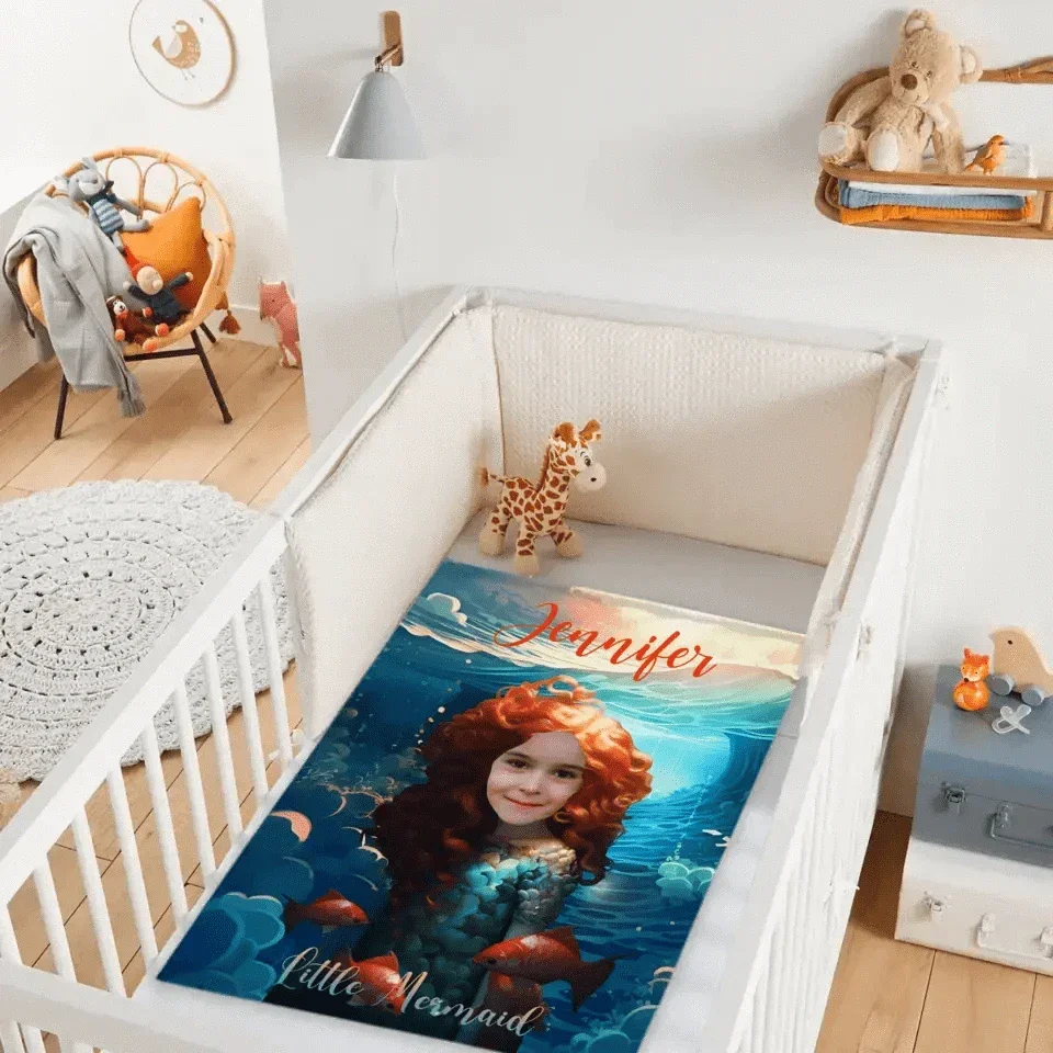 Custom Photo Name Little Mermaid Blanket, Personalized Gift for Daughter, Little Mermaid Birthday Surprise - Joliny