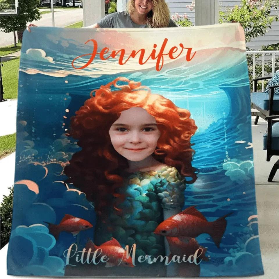 Custom Photo Name Little Mermaid Blanket, Personalized Gift for Daughter, Little Mermaid Birthday Surprise - Joliny