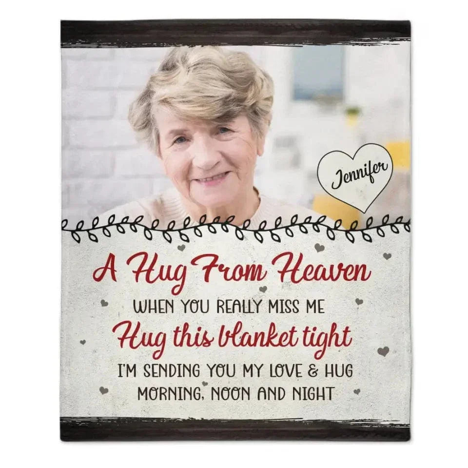Custom Photo Personalized Fleece Blanket - Memorial Gift, A Hug From Heaven - Joliny