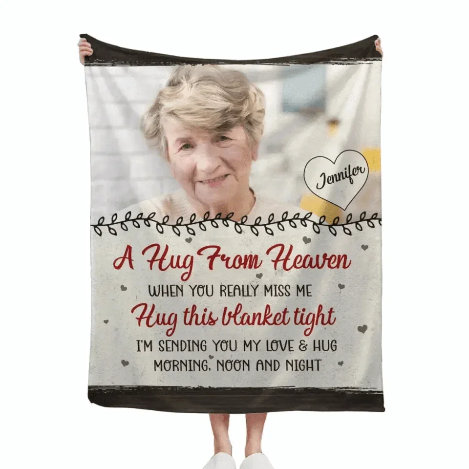 Custom Photo Personalized Fleece Blanket - Memorial Gift, A Hug From Heaven - Joliny
