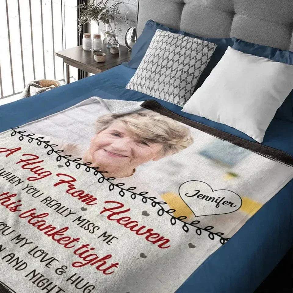 Custom Photo Personalized Fleece Blanket - Memorial Gift, A Hug From Heaven - Joliny