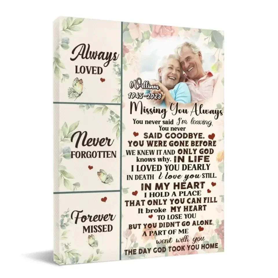 Custom Photo Personalized Memorial Canvas Wall Art - Always Loved - Joliny