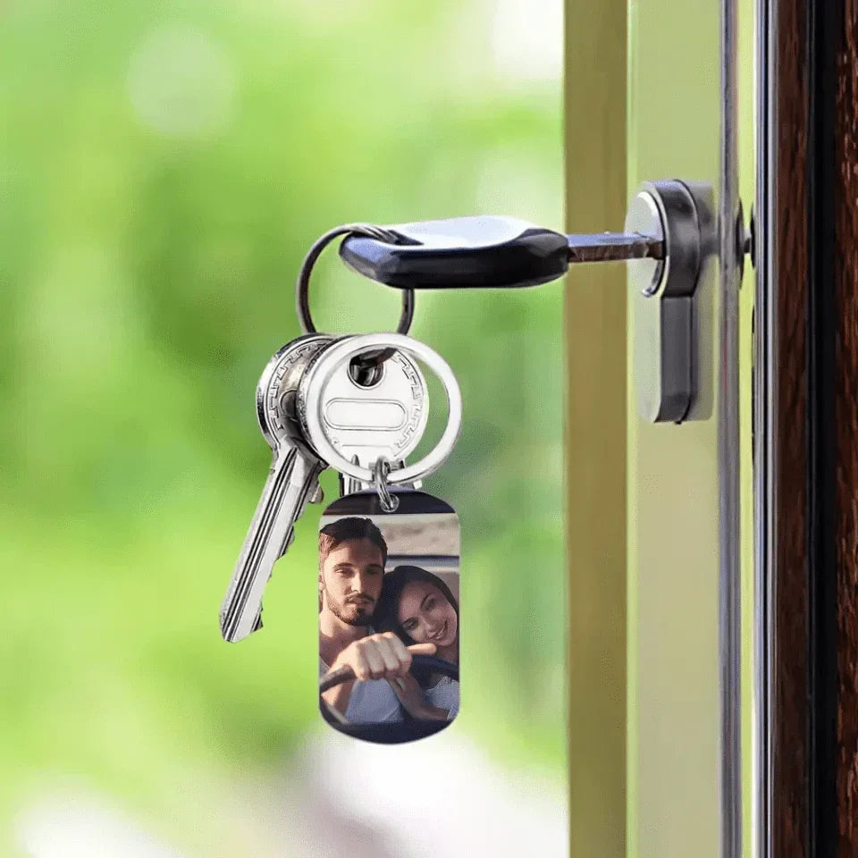Custom Photo Personalized Stainless Keychain - Drive Safe I Need You Here - Joliny
