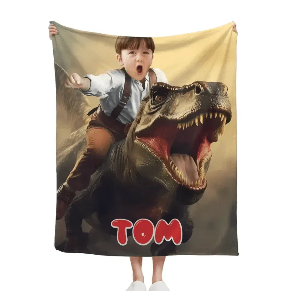 Custom Photo, Ride The Dinosaur Blanket - Joliny