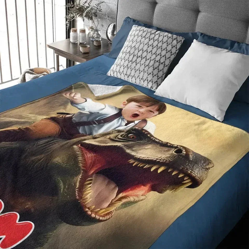 Custom Photo, Ride The Dinosaur Blanket - Joliny