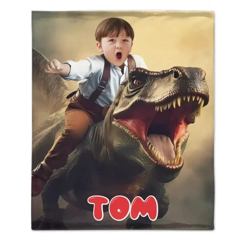 Custom Photo, Ride The Dinosaur Blanket - Joliny