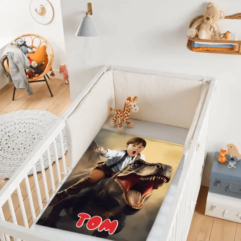 Custom Photo, Ride The Dinosaur Blanket - Joliny