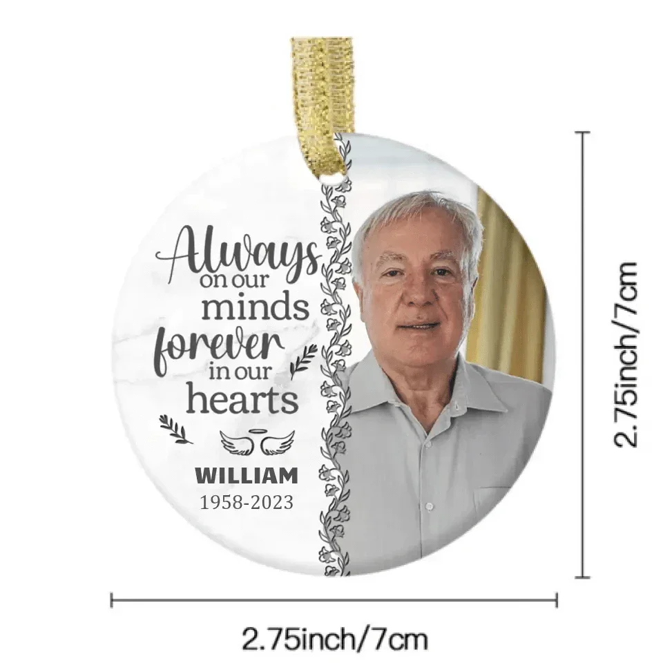 Custom Photo You'll Be Forever In Our Hearts - Memorial Personalized Round Shaped Ceramic Ornament - Christmas Gift, Sympathy Gift - Joliny