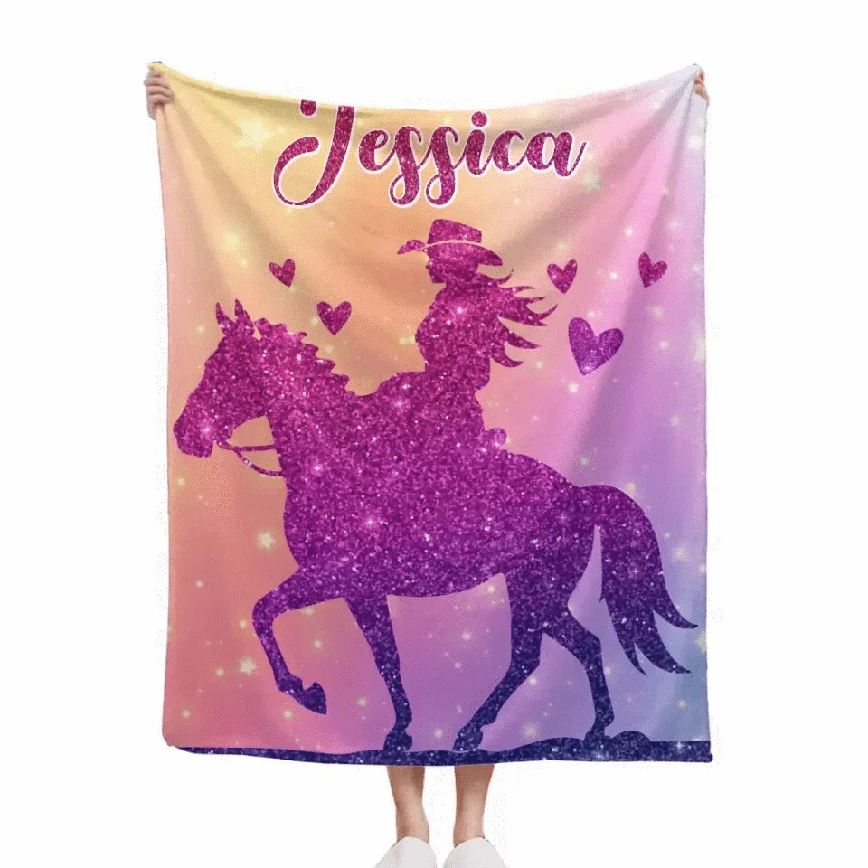 Custom Pink Horse Blanket Gifts with Name - Joliny