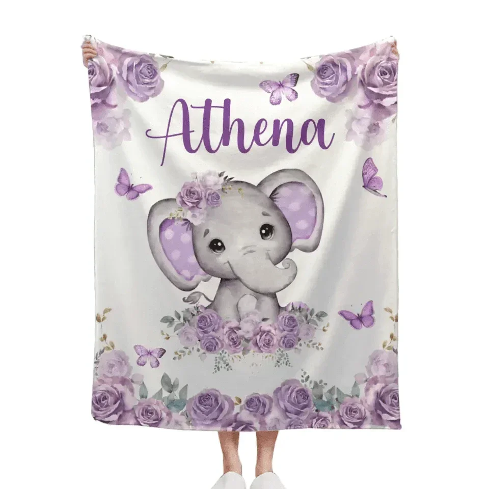 Custom Purple Elephants Blanket for Infant Toddler, Baby Gift Blanket for Birthday - Joliny