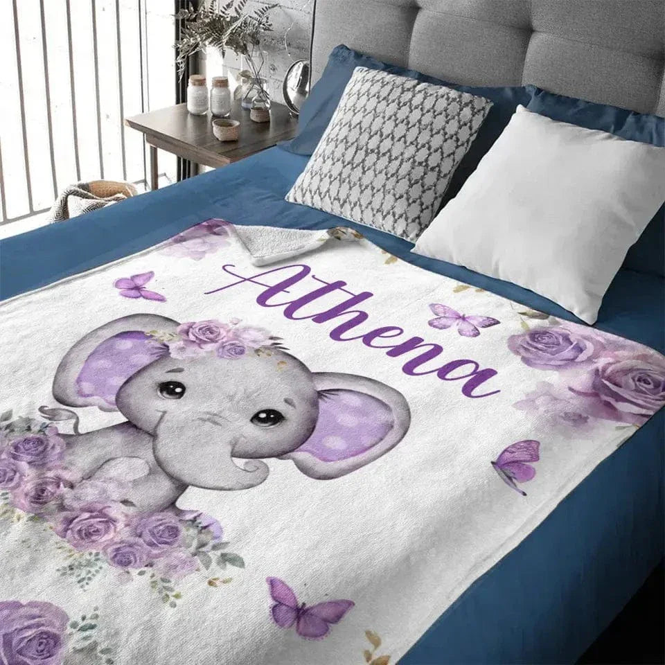 Custom Purple Elephants Blanket for Infant Toddler, Baby Gift Blanket for Birthday - Joliny