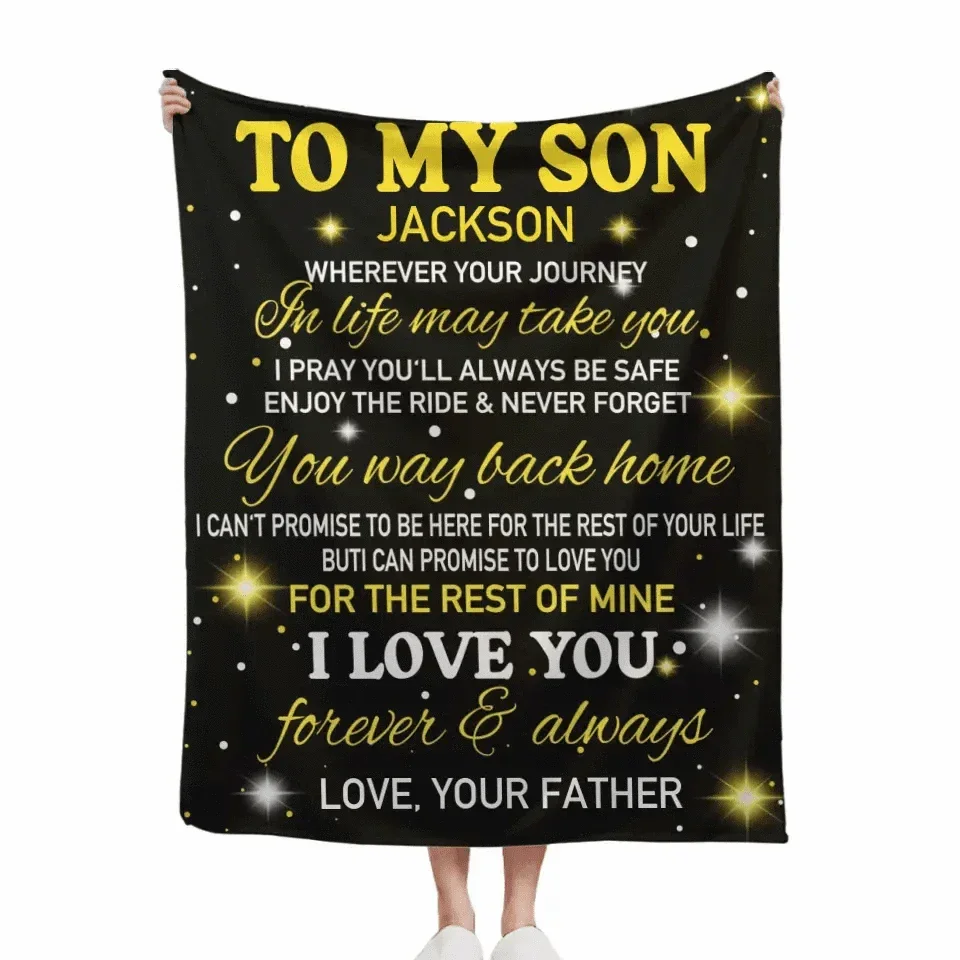 Custom to My Son Blanket from Mom or Dad, Personalized Name Gift Blanket for Boys - Joliny