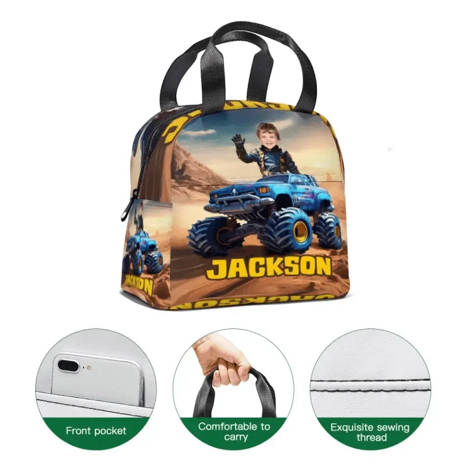 Custom Truck School Bag with Boy's Name Print, Personalized Kid's School Season Gift - Joliny
