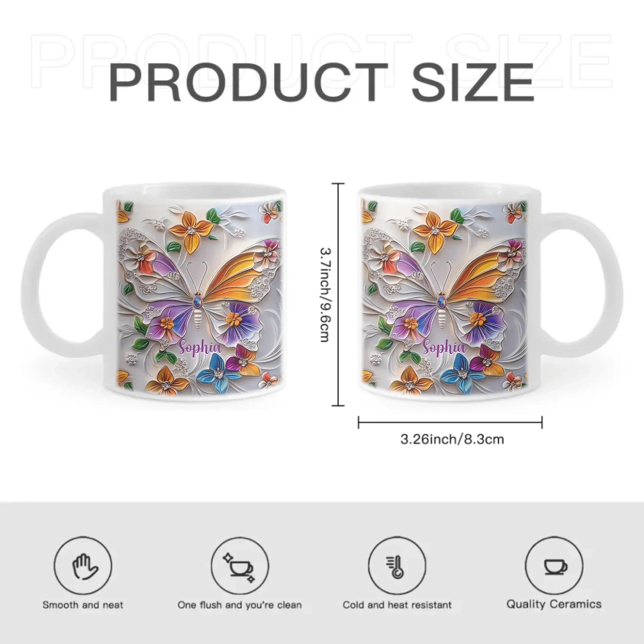 Customised Butterfly Themed Mugs - Personalised Name Gorgeous Butterfly Print Decorative Mugs - A Gift For Family,Friend,Sister,BFF,Butterfly Lovers - Joliny