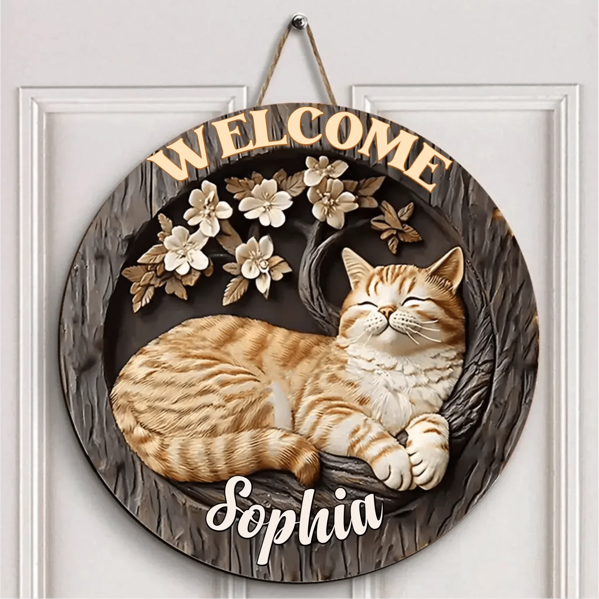 Customised Cat Wooden Door Signs - Cat-themed Round Wooden Signs with Personalised Name and Photo - A Gift For Family,Friend,Cat Lovers,Cat Owners - Joliny