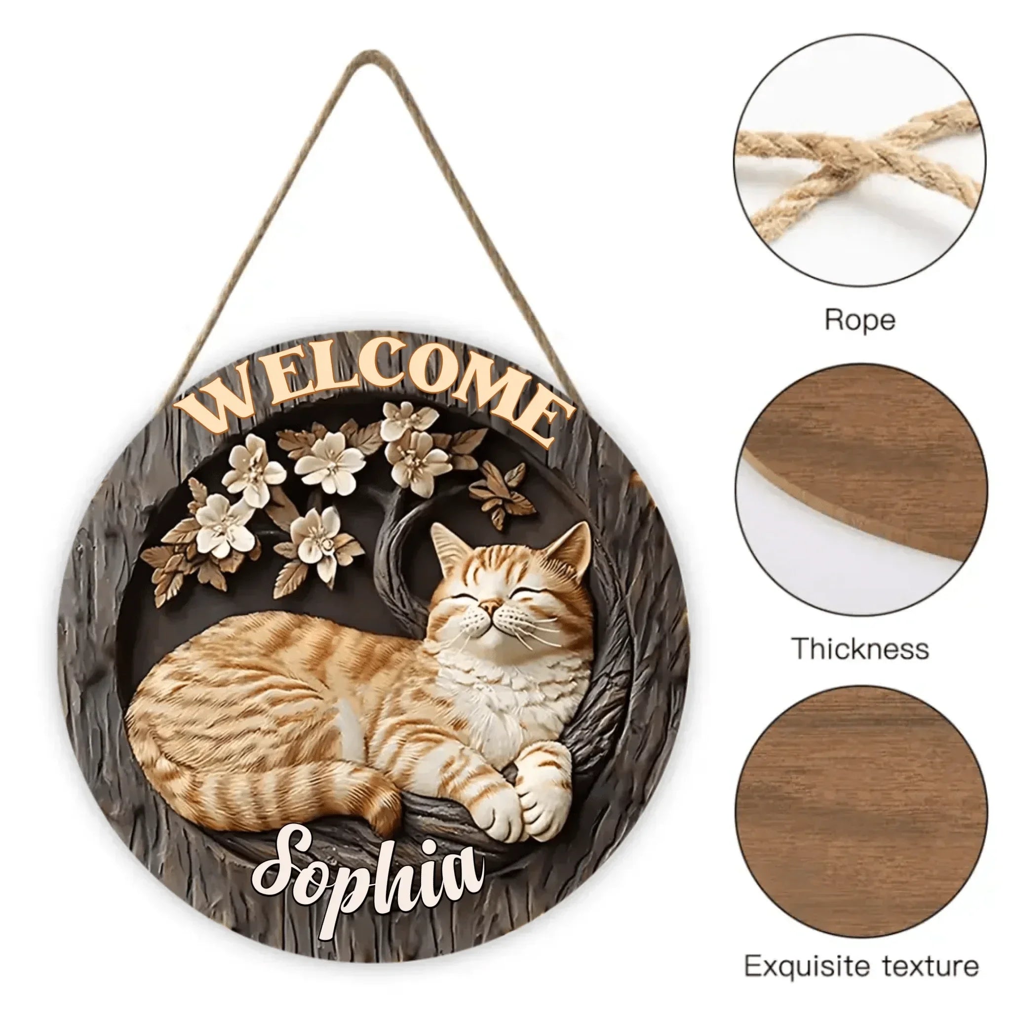 Customised Cat Wooden Door Signs - Cat-themed Round Wooden Signs with Personalised Name and Photo - A Gift For Family,Friend,Cat Lovers,Cat Owners - Joliny