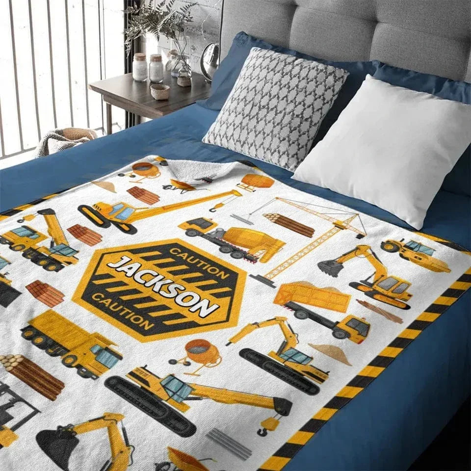 Customised Construction Excavator Style - Personalized Name Truck Patterns Blanket - A Gift for Child,Friend - Joliny