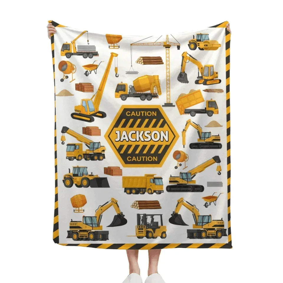 Customised Construction Excavator Style - Personalized Name Truck Patterns Blanket - A Gift for Child,Friend - Joliny