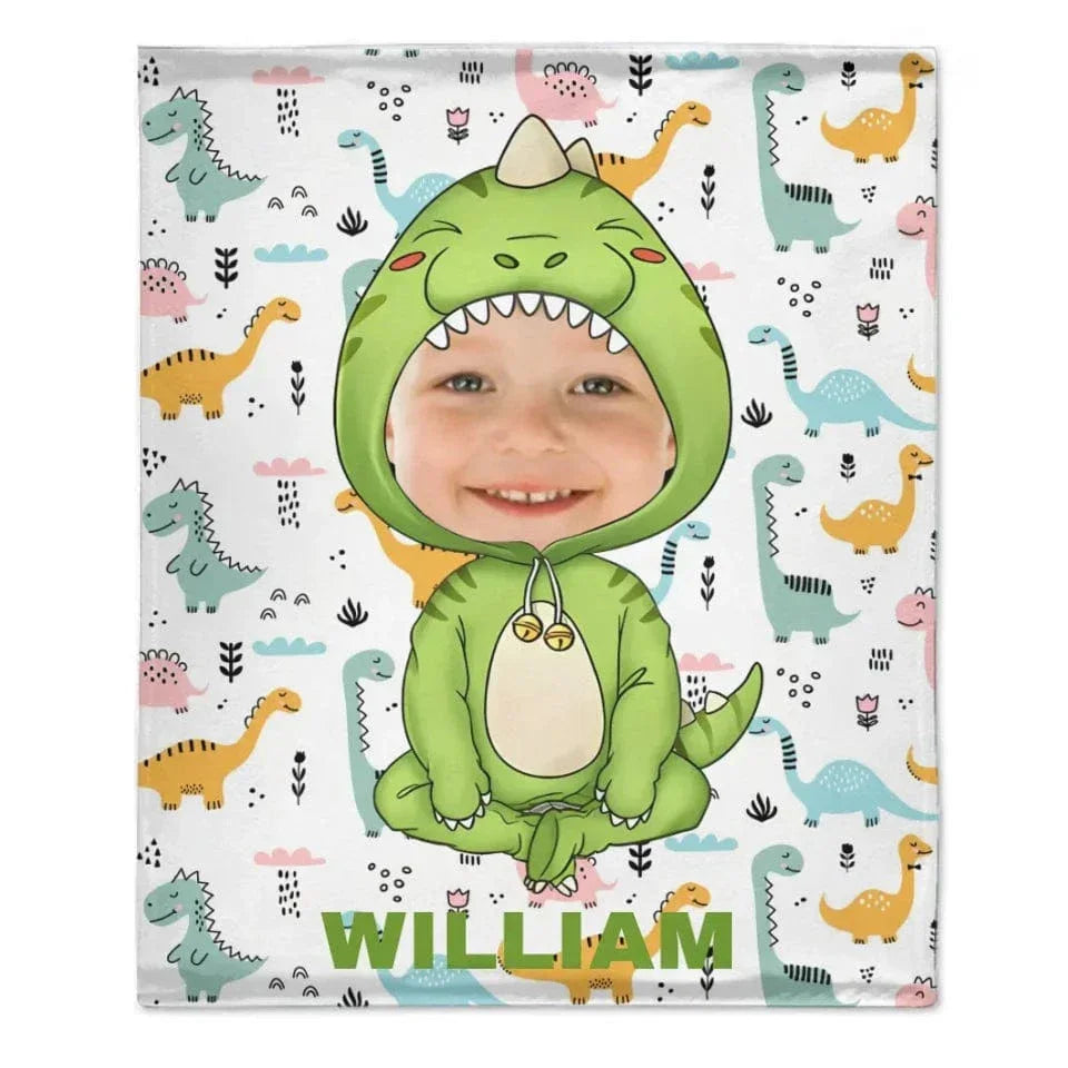 Customised Dinosaur Blanket - Personalised Name and Photo Dinosaur Clothes Pattern Blanket - A Gift For Children,Grandchildren,Boy,Girl,Dinosaur Lovers - Joliny