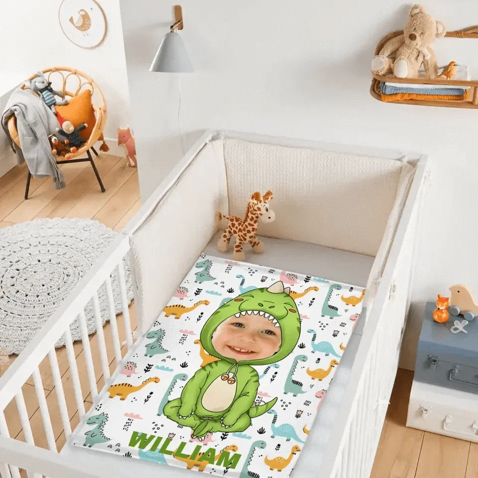 Customised Dinosaur Blanket - Personalised Name and Photo Dinosaur Clothes Pattern Blanket - A Gift For Children,Grandchildren,Boy,Girl,Dinosaur Lovers - Joliny