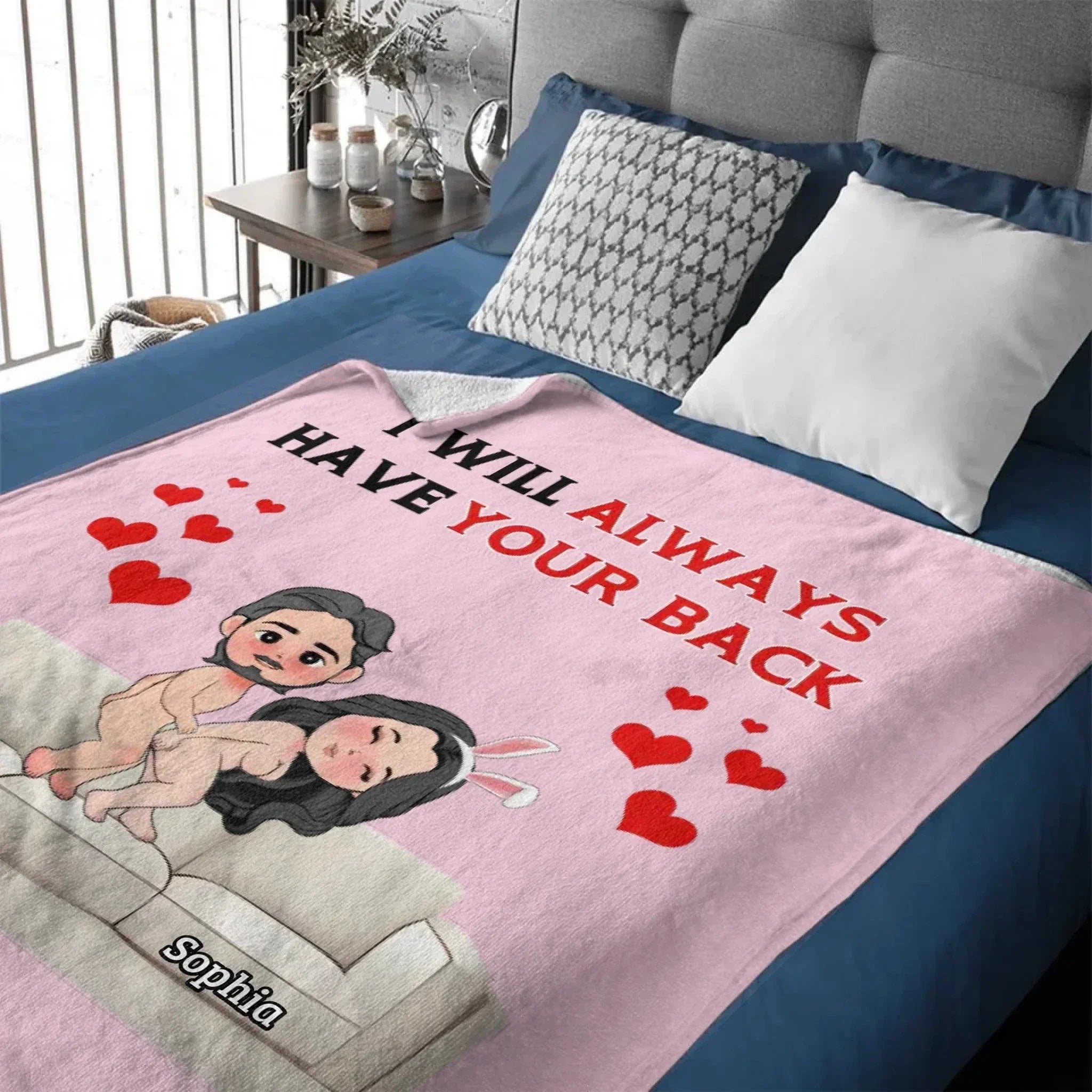 Customised Fun Couple Blanket - Personalised names and cartoon couple images Quirky Fun Blanket - Gifts for Girlfriends, Boyfriends, Husbands, Wives - Joliny