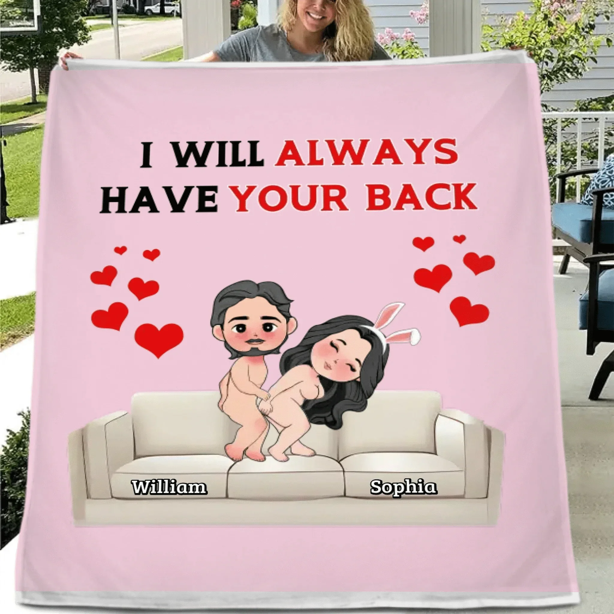 Customised Fun Couple Blanket - Personalised names and cartoon couple images Quirky Fun Blanket - Gifts for Girlfriends, Boyfriends, Husbands, Wives - Joliny