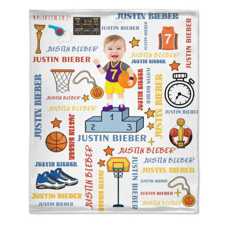 Customised Sports Style Blanket - Personalised Name and Photo Sports Boy Blanket - A Gift For Children,Boy,Sport Lover - Joliny