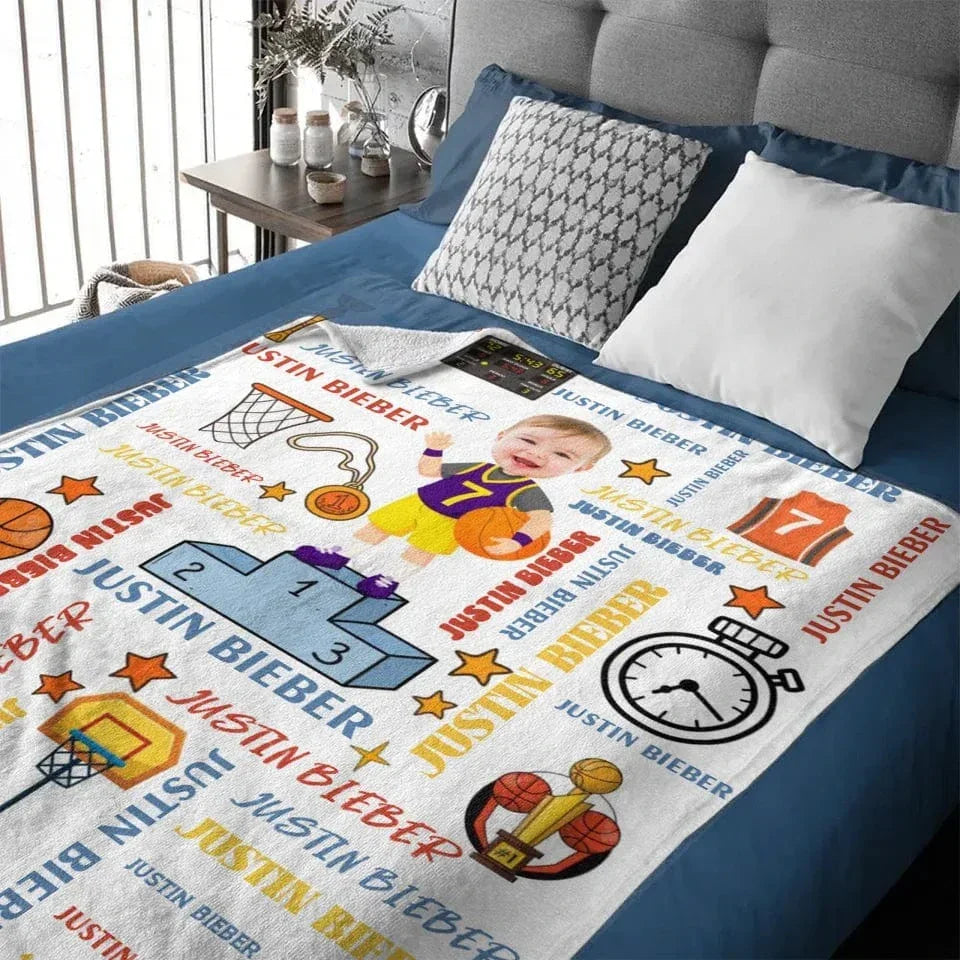 Customised Sports Style Blanket - Personalised Name and Photo Sports Boy Blanket - A Gift For Children,Boy,Sport Lover - Joliny