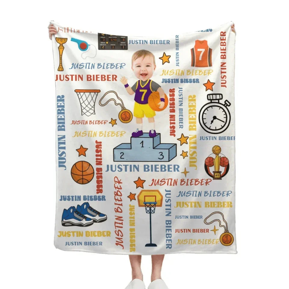 Customised Sports Style Blanket - Personalised Name and Photo Sports Boy Blanket - A Gift For Children,Boy,Sport Lover - Joliny